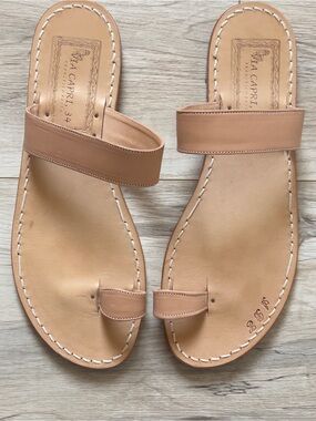 Handmade Italian Tan Leather Women’s Slide Sandals